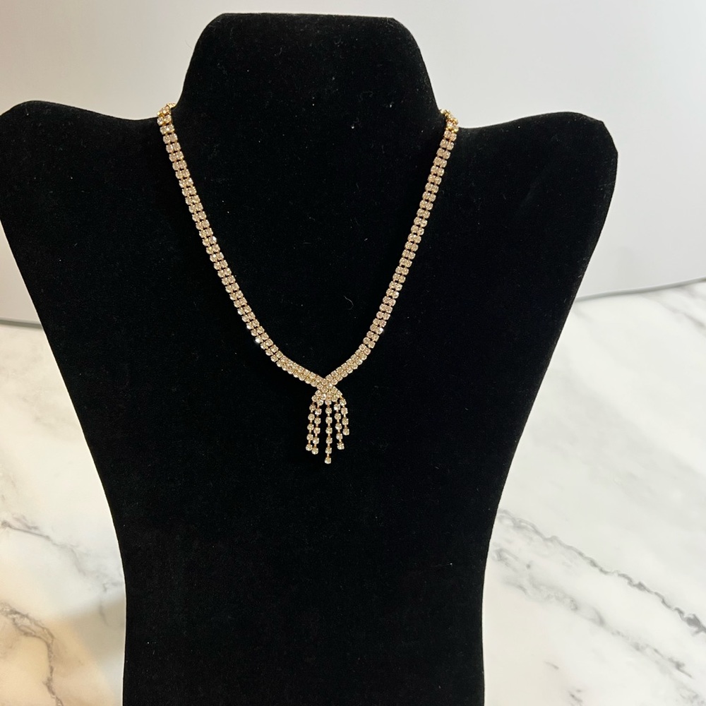 Gold Tone & Rhinestone Necklace NEW
